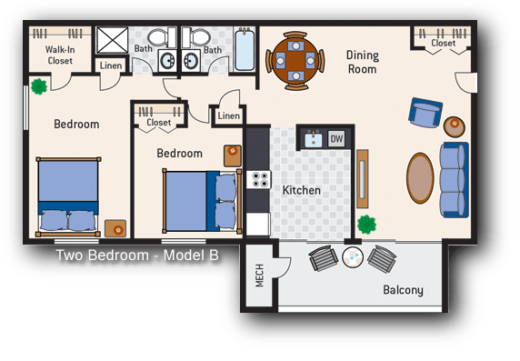 Floor Plan  2 Bedroom 2 Bath Type B