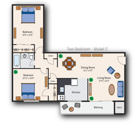 Floor Plan  Wash Square 2 BR 871