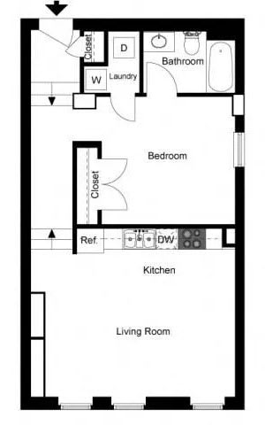 Floor Plan  a floor plan of a small room with a bedroom and a living room