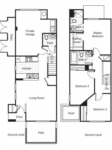 Floor Plan  3 Bedroom 2 Bath Townhouse 2D Floorplan-Pueblo Del Sol Apartments Los Angeles, CA