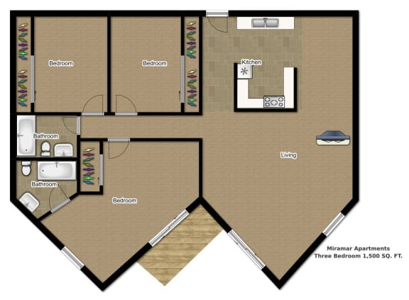 Floor Plan  Three-Bedroom Two-Bathroom