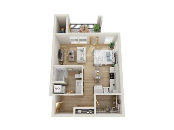 Floor Plan  a floor plan of a studio apartment with a bedroom and a living room