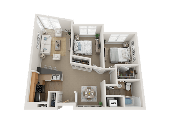 Floor Plan  A dollhouse with a bedroom, living room, kitchen, and bathroom.