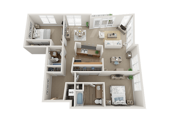 Floor Plan  A 3D floor plan of a house layout.