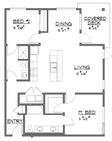 Floor Plan  A floor plan of a house with labeled rooms and dimensions.