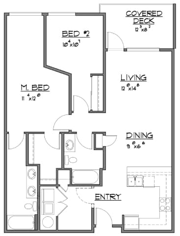 Floor Plan  A black and white image of a floor plan for a house with labeled rooms.