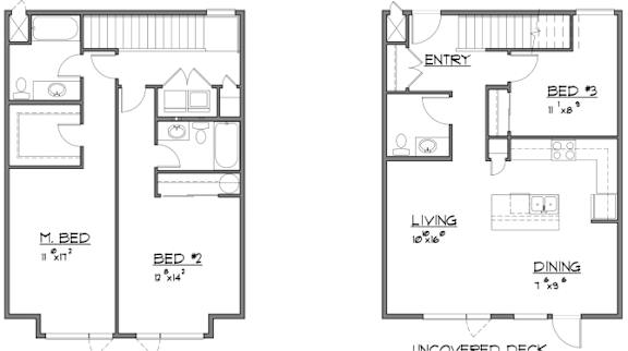 Floor Plan  A floor plan of a two bedroom apartment.