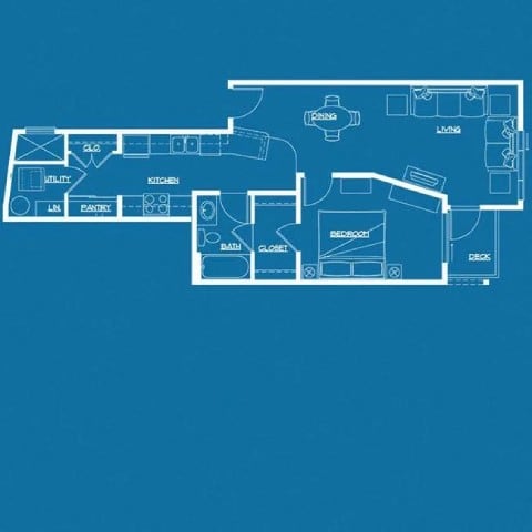 Floor Plan  A floor plan of a house with a kitchen, living room, and bathroom.