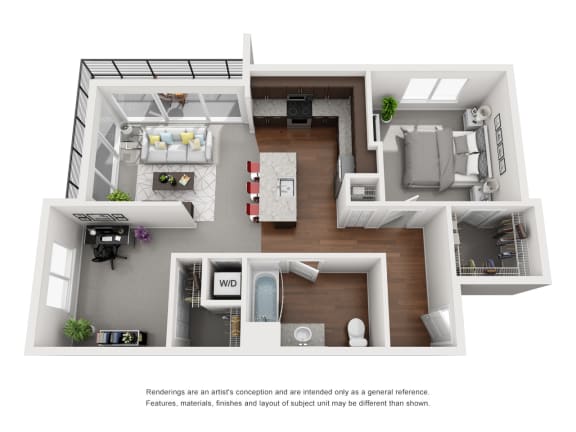 Floor Plan  a 1 bedroom floor plan is shown in this rendering