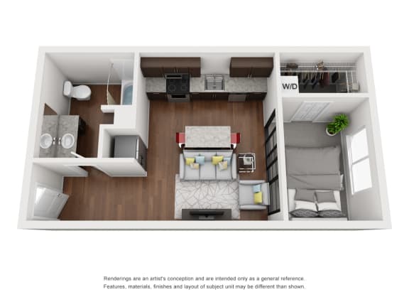 Floor Plan  a stylized floor plan with a bedroom and a living room