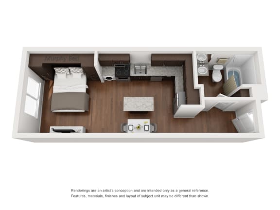 Floor Plan  a stylized drawing of a 1128 sq ft apartment