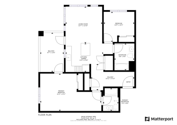 Floor Plan  A floor plan of an apartment complex with various rooms and their dimensions.