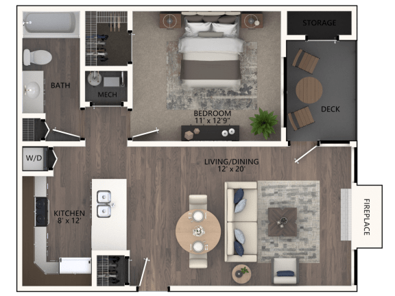 Floor Plan  White Spruce 1 Bedroom
