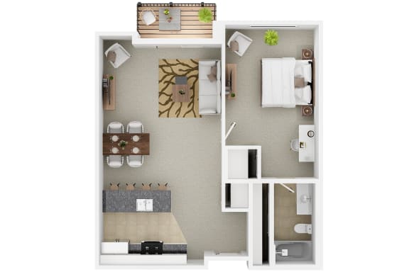 Floor Plan  3D floor plan of a Cresta North Valley 1 bedroom 1 bathroom apartment in Albuquerque, NM