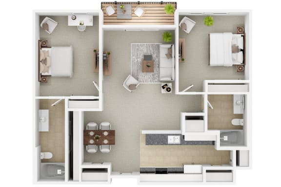 Floor Plan  3D floor plan of a Cresta North Valley 2 bedroom 2 bathroom apartment in Albuquerque, NM