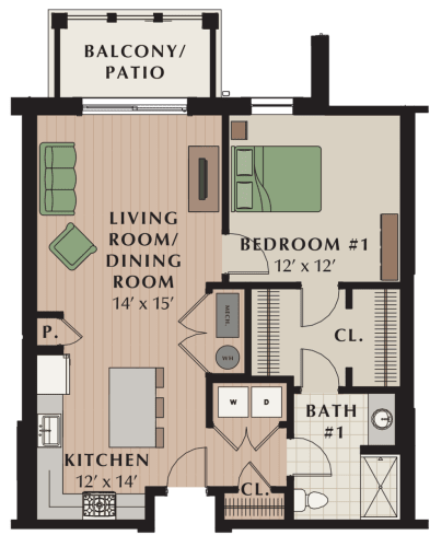 Floor Plan  a floor plan of a bedroom apartment with a living room and dining room