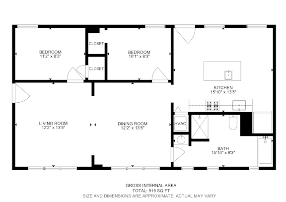 Floor Plan  A black and white floor plan of a house with a total internal area of 515 square feet.