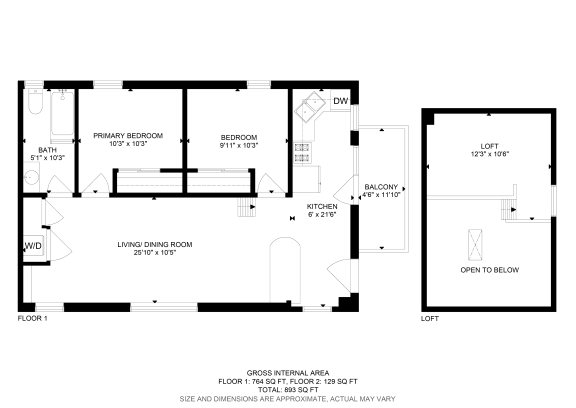 Floor Plan  a floor plan of a home showing the living room and dining room