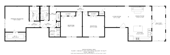 Floor Plan  A floor plan of a house with labeled rooms and measurements.