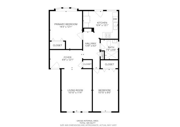 Floor Plan  A floor plan of a house with a living room, dining room, kitchen, and several bedrooms.