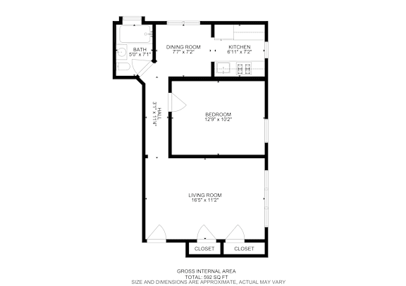Floor Plan  A black and white image of a floor plan for a house.