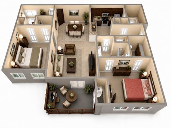 Floor Plan  A 3D rendered image of a house layout.