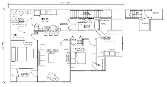 Floor Plan  A floor plan of a house with labeled rooms and dimensions.
