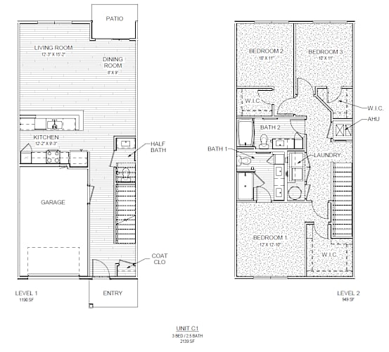 Floor Plan  A floor plan shows a two-level home with a living room, dining room, kitchen, and three bedrooms.