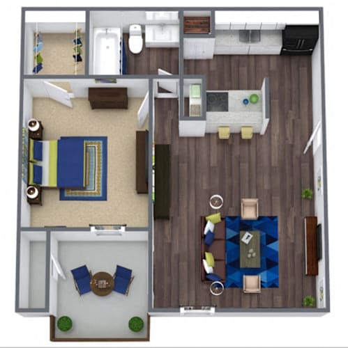 Floor Plan  A floor plan of a house with a living room, dining room, kitchen, and bathrooms.