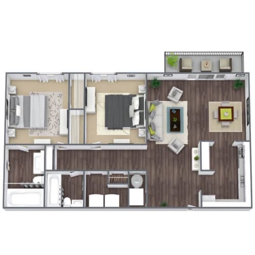 Floor Plan  2BD(B) Floor Plan, 1,000 SQFT