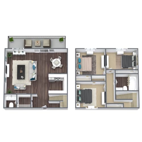 Floor Plan  3-Bed, 1.5-Bath 3D Floor Plan