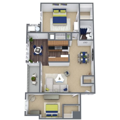 Floor Plan  2X1B Floor Plan, 960 SQFT