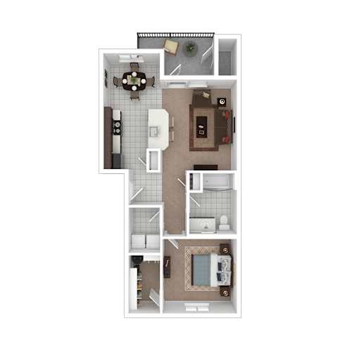 Floor Plan  A floor plan of a house with a kitchen, living room, dining room, and bathrooms.