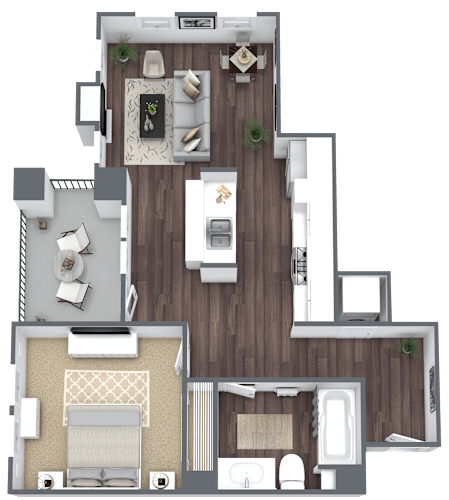 Floor Plan  A top-down view of a house layout with multiple rooms and furniture.