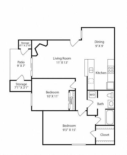 Floor Plan  B1 2X1 Floor Plan, 841 SQFT