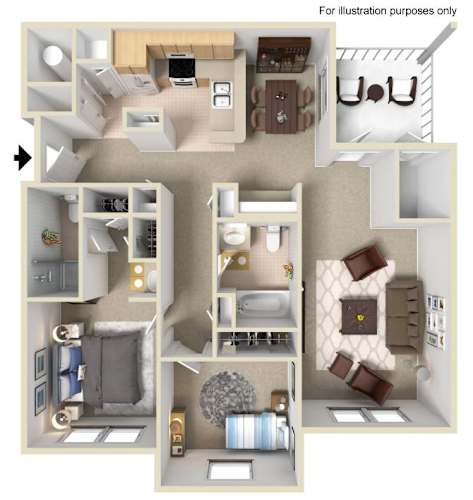 Floor Plan  B1 2X2 Floor Plan, 1,036 SQFT