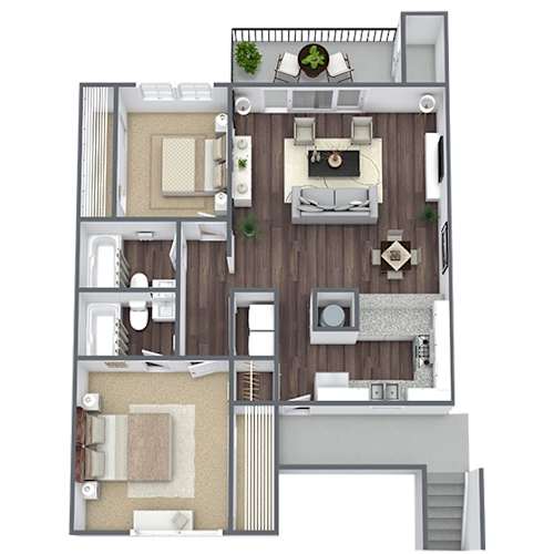 Floor Plan  B1 2X2 Floor Plan, 887 SQFT