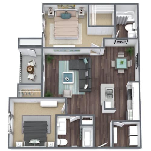 Floor Plan  B1 2X2 Floor Plan, 1,044 SQFT