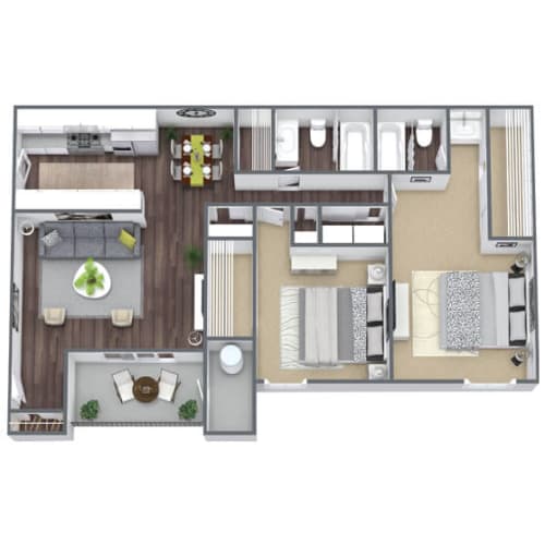 Floor Plan  B1 2X2 Floor Plan, 960 SQFT