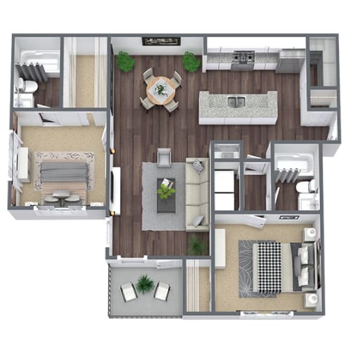 Floor Plan  2 Bed - 2 Bath Floor Plan, 1050 SQFT