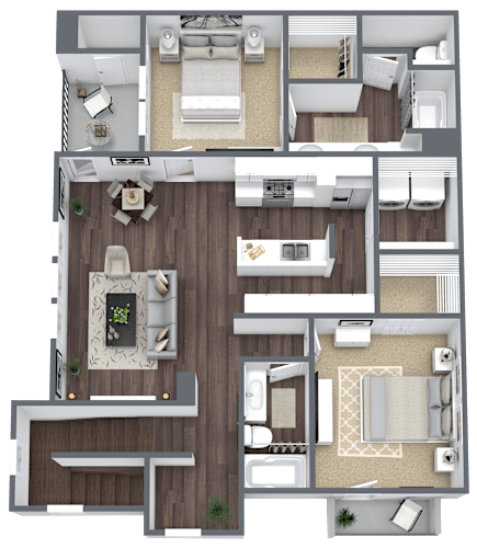 Floor Plan  A detailed 3D floor plan of a modern apartment layout.