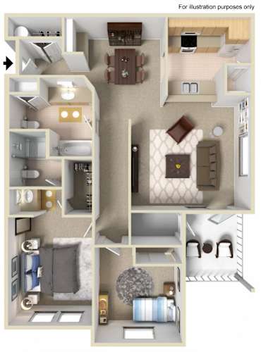 Floor Plan  B2 2X2 Floor Plan, 1,038 SQFT