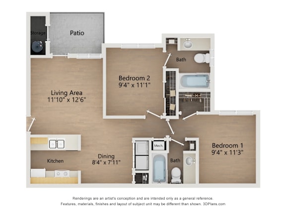 Floor Plan  B2 2X2 Floor Plan, 861 SQFT