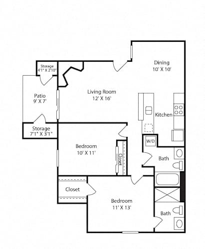 Floor Plan  B2 2X2 Floor Plan, 924 SQFT