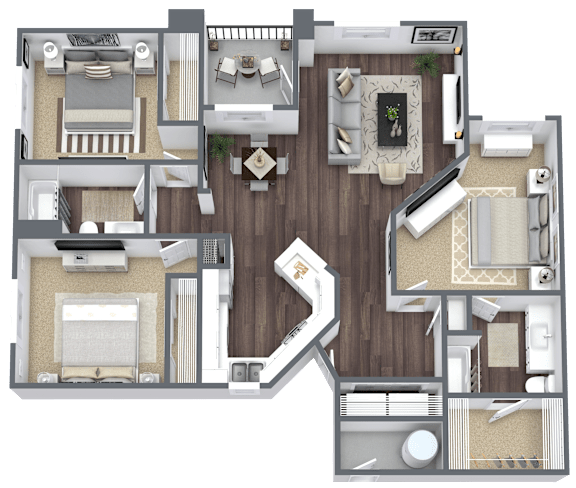 Floor Plan  A detailed 3D floor plan of a house layout.