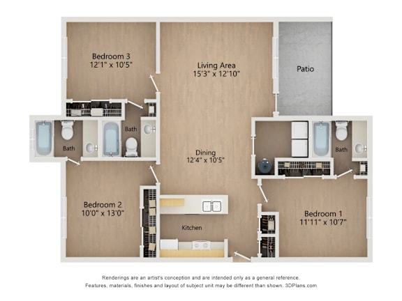 Floor Plan  C1 3X3 Floor Plan, 1,143 SQFT