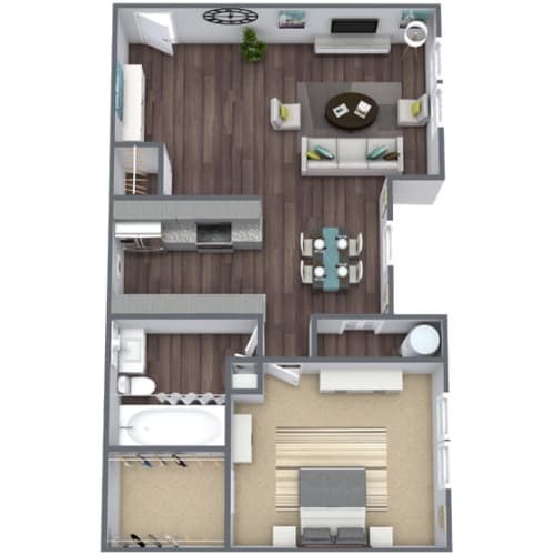 Floor Plan  1-Bedroom, 1-Bathroom 3D Floor Plan-A1