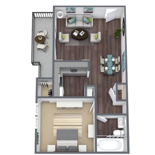 Floor Plan  1-Bedroom, 1-Bathroom, 3D Floor Plan-A2