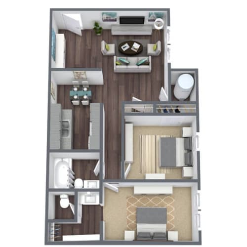Floor Plan  2-Bedroom, 1.5-Bathroom, 3D Floor Plan-B1