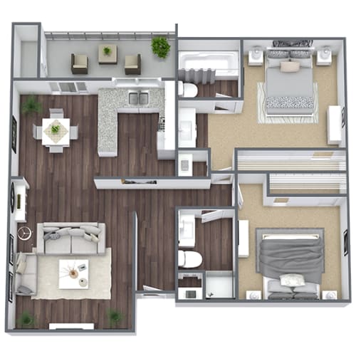 Floor Plan  2x2 floor plan at Horizon Apartments in Santa Ana, California